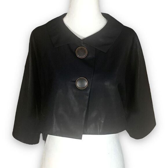 Rozae Nichols Bolero Jacket Cropped Retro Style Shiny Black Exaggerated Collar - Picture 12 of 12